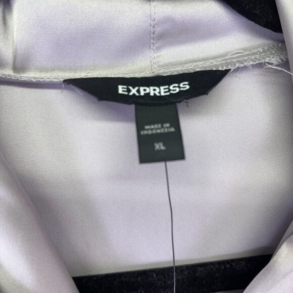 Express Shiny Satin Hoodie Pullover Size XL Silver Metallic Drawstring - Picture 7 of 8